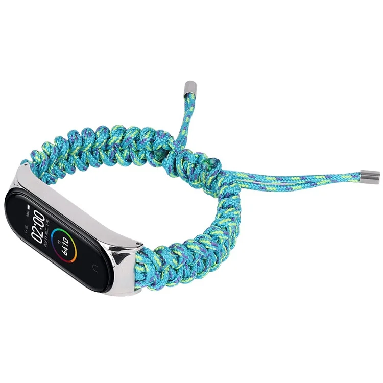 For Xiaomi Mi Band 5/6 Nylon Braided Rope Watch Strap Adjustable Replacement Wrist Band - Green