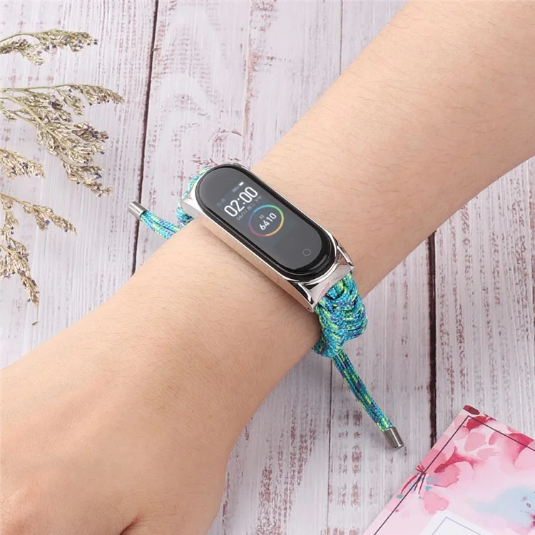 For Xiaomi Mi Band 5/6 Nylon Braided Rope Watch Strap Adjustable Replacement Wrist Band - Green