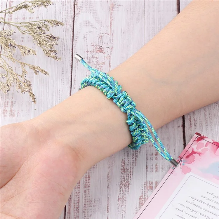 For Xiaomi Mi Band 5/6 Nylon Braided Rope Watch Strap Adjustable Replacement Wrist Band - Green
