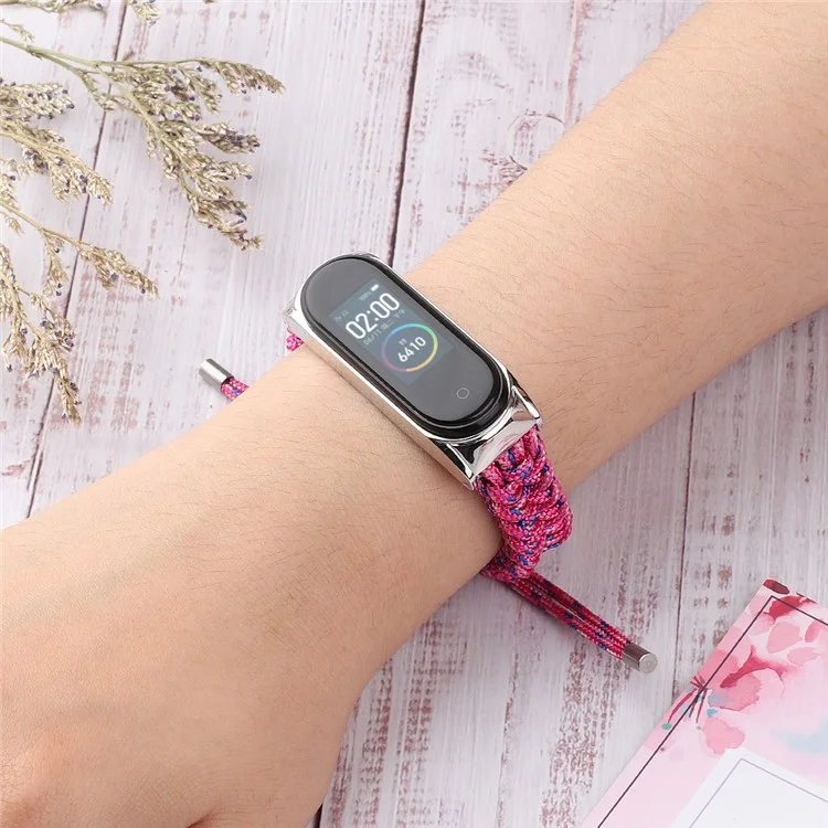 For Xiaomi Mi Band 3/4 Wrist Band Replacement Drawstring Design Adjustable Nylon Rope Watch Strap - Rose