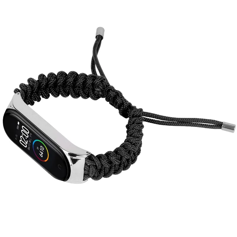 For Xiaomi Mi Band 3/4 Wrist Band Replacement Drawstring Design Adjustable Nylon Rope Watch Strap - Black