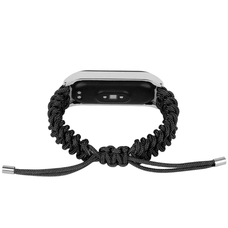For Xiaomi Mi Band 3/4 Wrist Band Replacement Drawstring Design Adjustable Nylon Rope Watch Strap - Black