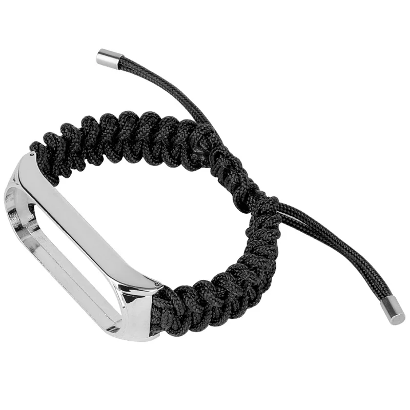 For Xiaomi Mi Band 3/4 Wrist Band Replacement Drawstring Design Adjustable Nylon Rope Watch Strap - Black