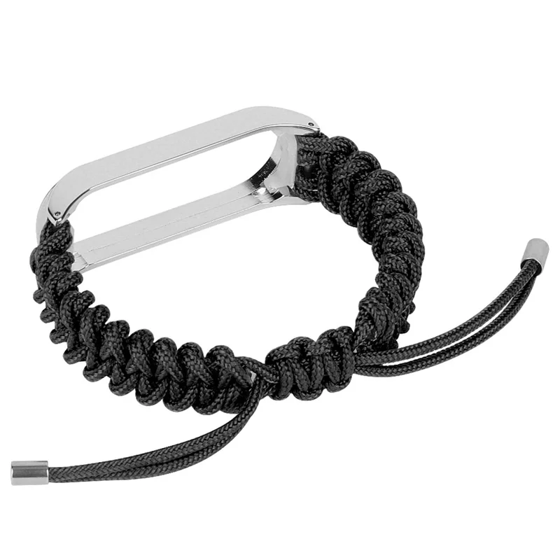 For Xiaomi Mi Band 3/4 Wrist Band Replacement Drawstring Design Adjustable Nylon Rope Watch Strap - Black