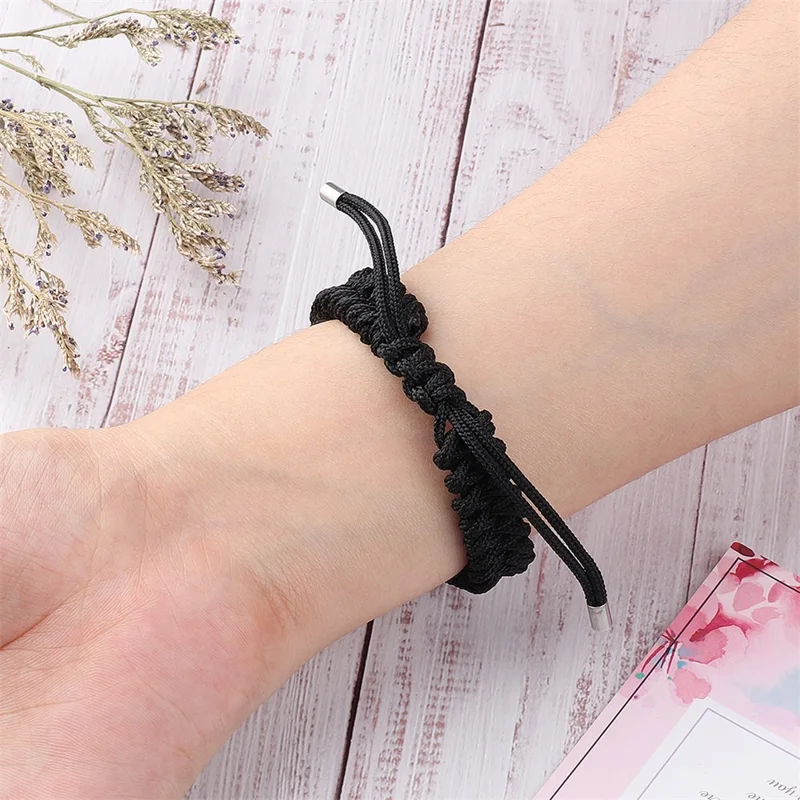 For Xiaomi Mi Band 3/4 Wrist Band Replacement Drawstring Design Adjustable Nylon Rope Watch Strap - Black