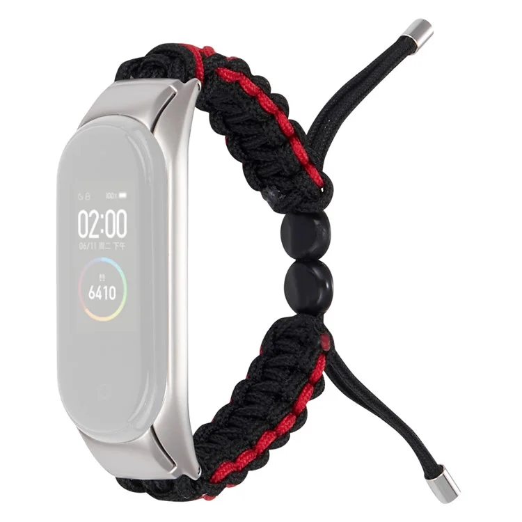 Pour Xiaomi Mi Band 5/6 Band de Rechange Drawstring Design Rogue de Montre en Nylon Réglable - Noir Rouge