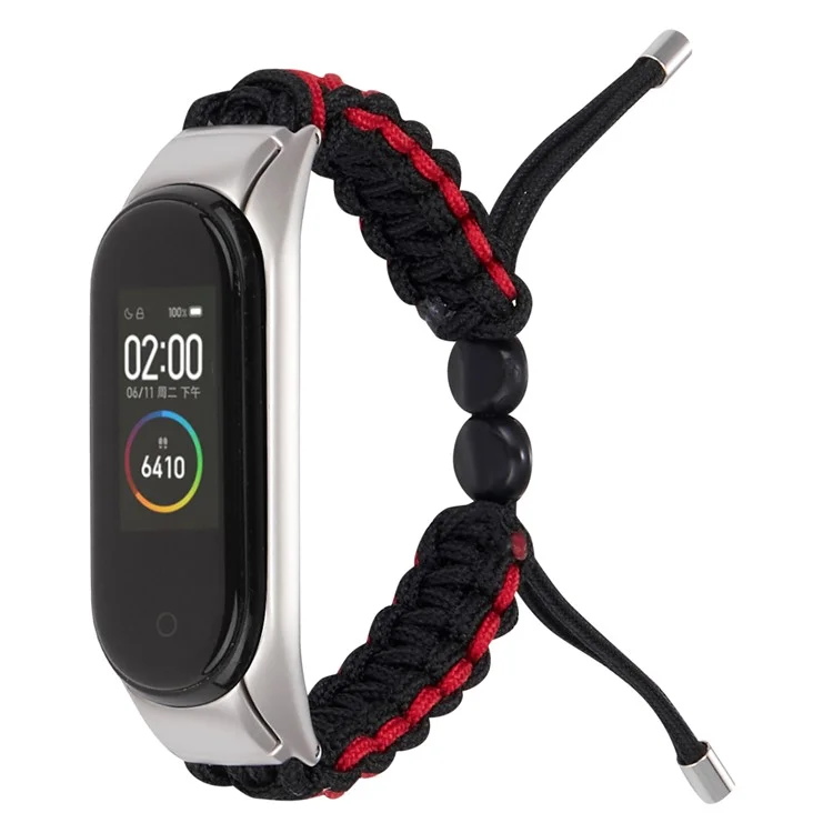 Pour Xiaomi Mi Band 5/6 Band de Rechange Drawstring Design Rogue de Montre en Nylon Réglable - Noir Rouge