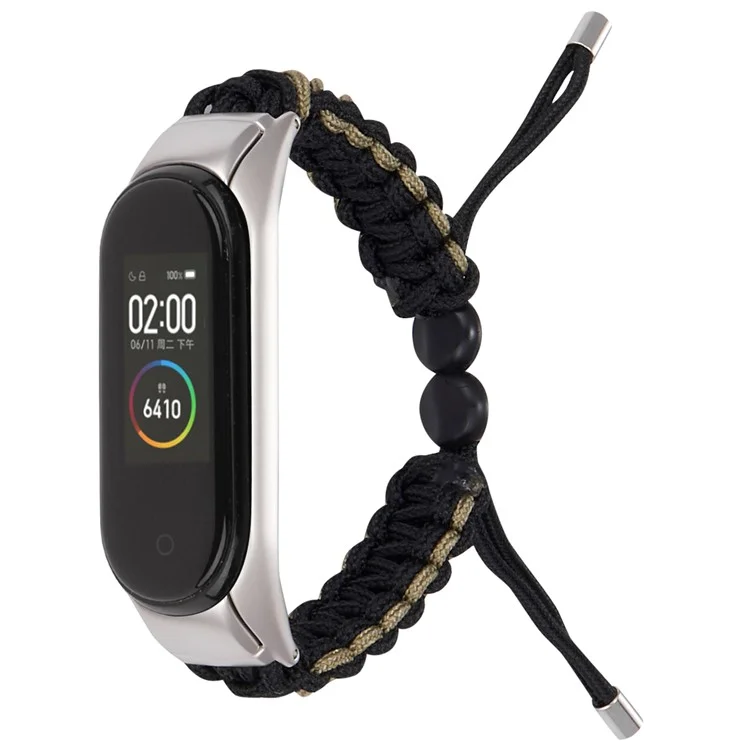 For Xiaomi Mi Band 3/Mi Band 4 Nylon Rope Watch Band Drawstring Adjustable Wrist Strap Replacement - Black/Grey