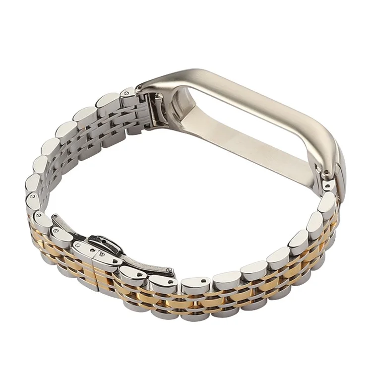 For Xiaomi Mi Band 5/6 Metal Watch Band Stainless Steel Smart Watch Strap with Buckle Clamp - Silver/Gold