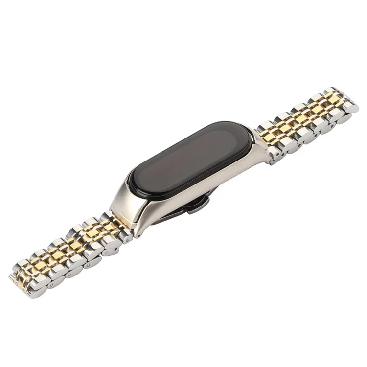 For Xiaomi Mi Band 5/6 Metal Watch Band Stainless Steel Smart Watch Strap with Buckle Clamp - Silver/Gold