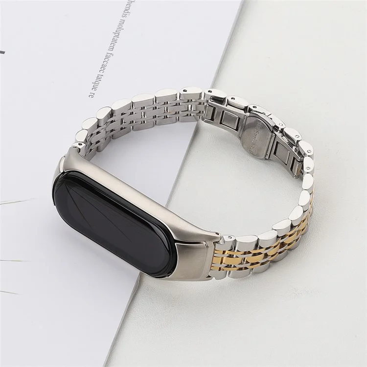 For Xiaomi Mi Band 5/6 Metal Watch Band Stainless Steel Smart Watch Strap with Buckle Clamp - Silver/Gold