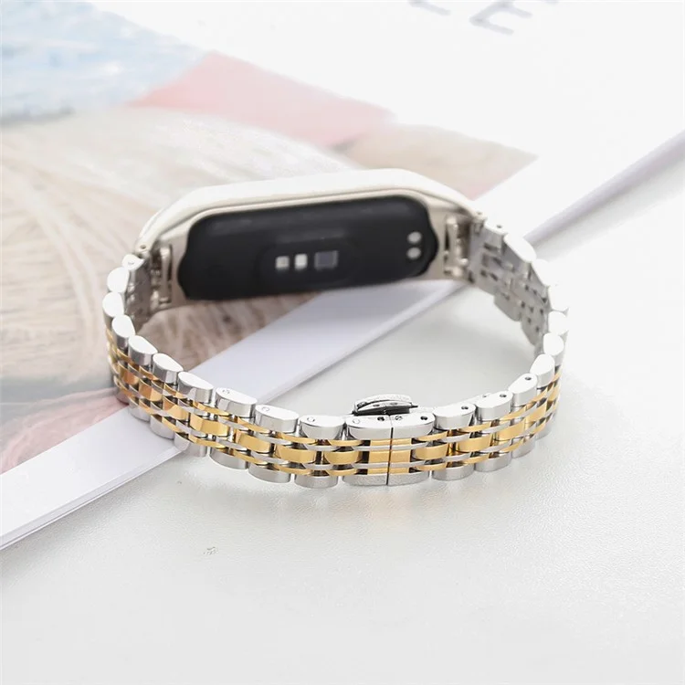 For Xiaomi Mi Band 5/6 Metal Watch Band Stainless Steel Smart Watch Strap with Buckle Clamp - Silver/Gold