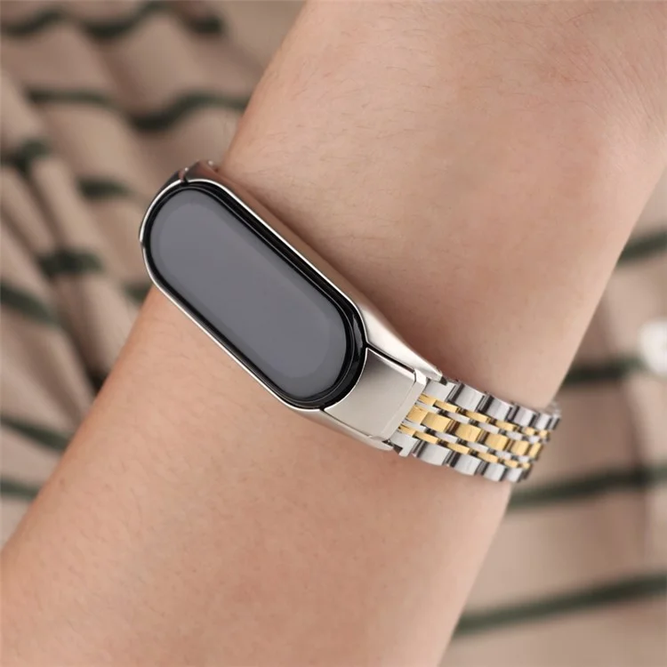 For Xiaomi Mi Band 5/6 Metal Watch Band Stainless Steel Smart Watch Strap with Buckle Clamp - Silver/Gold
