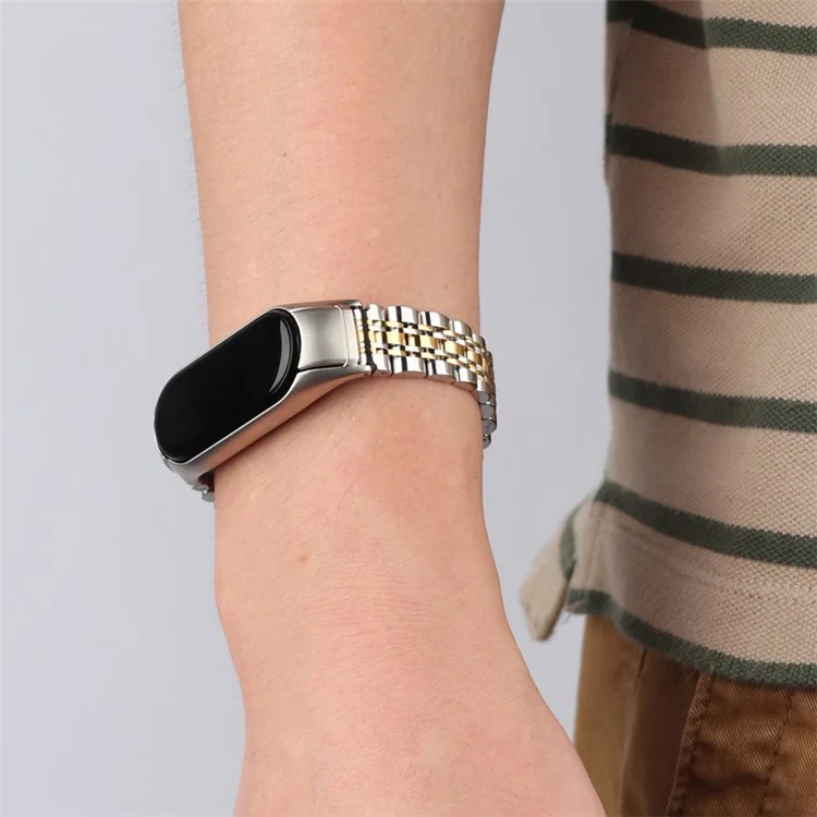 For Xiaomi Mi Band 5/6 Metal Watch Band Stainless Steel Smart Watch Strap with Buckle Clamp - Silver/Gold