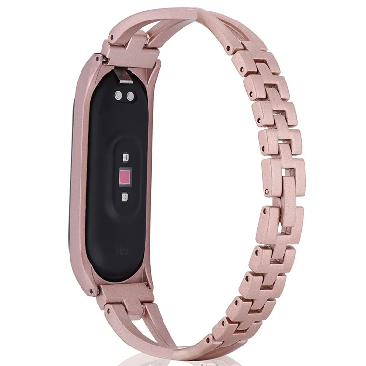 X Design Strap de Aço Inoxidável Para Xiaomi Mi Band 5/6 Watchband Com Decoração de Strass - Rosa