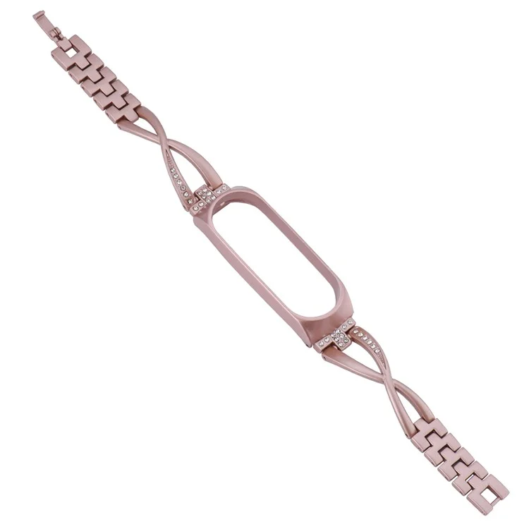 X Design Strap de Aço Inoxidável Para Xiaomi Mi Band 5/6 Watchband Com Decoração de Strass - Rosa