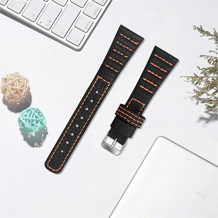Strappato di Orologio in Pelle Vera a Strato Superiore Per Ticwatch 2/e/c2, Linee di Cucitura Delle Onde Sostituzione Della Fascia D'oro - Nero