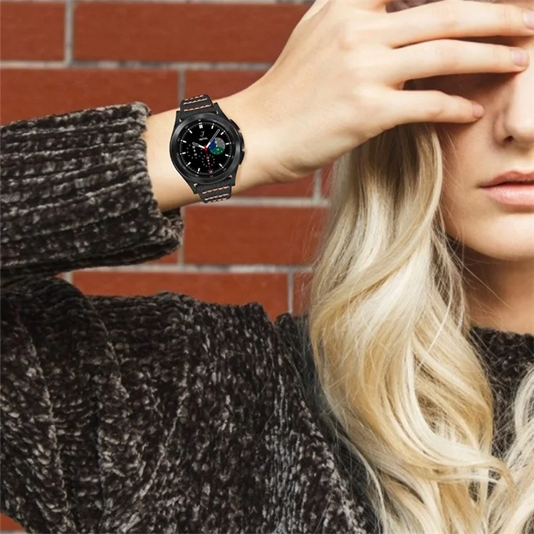 Strappato di Orologio in Pelle Vera a Strato Superiore Per Ticwatch 2/e/c2, Linee di Cucitura Delle Onde Sostituzione Della Fascia D'oro - Nero