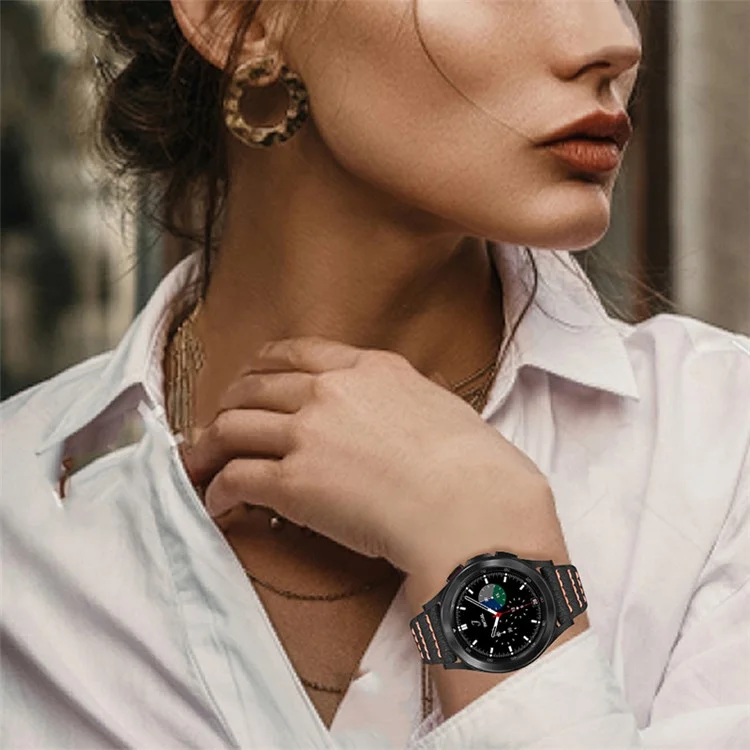 Strappato di Orologio in Pelle Vera a Strato Superiore Per Ticwatch 2/e/c2, Linee di Cucitura Delle Onde Sostituzione Della Fascia D'oro - Nero
