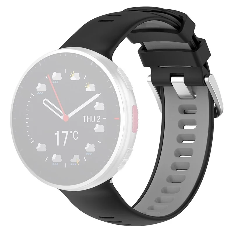 For Polar Vantage V2 Dual Color Silicone Watch Band Replacement Watch Strap with Connecting Rod - Black/Grey