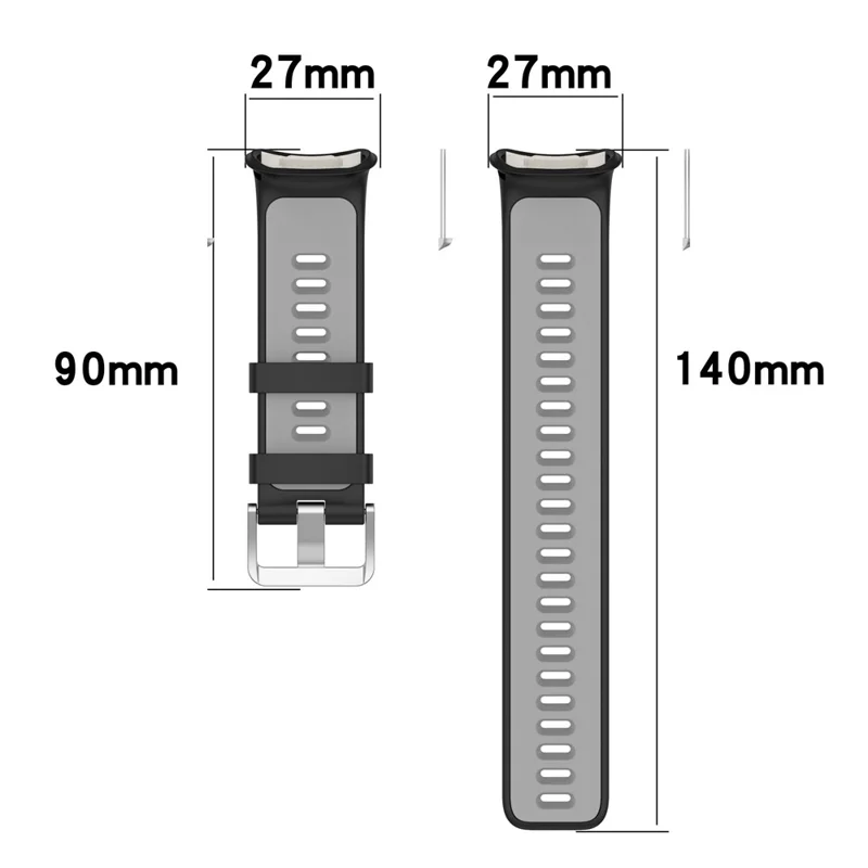 For Polar Vantage V2 Dual Color Silicone Watch Band Replacement Watch Strap with Connecting Rod - Black/Grey