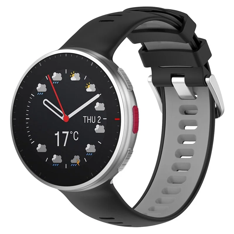 For Polar Vantage V2 Dual Color Silicone Watch Band Replacement Watch Strap with Connecting Rod - Black/Grey