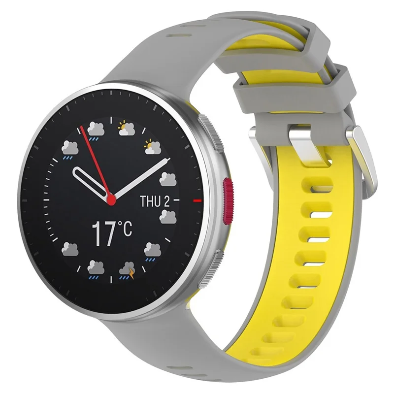 For Polar Vantage V2 Dual Color Silicone Watch Band Replacement Watch Strap with Connecting Rod - Grey/Yellow