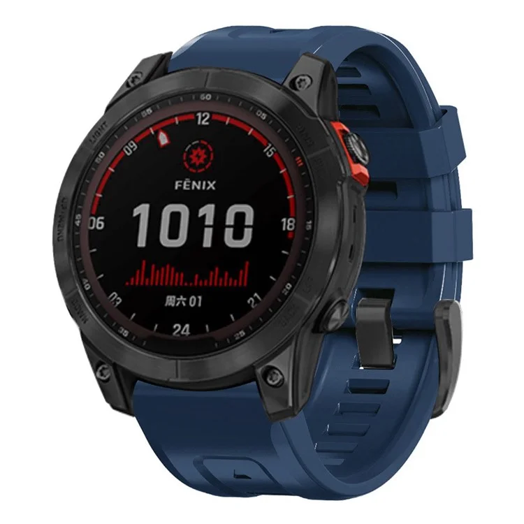 For Garmin Fenix 7X Wear-resistant Silicone Watch Band Replacement Adjustable Wrist Strap with Buckle - Dark Blue