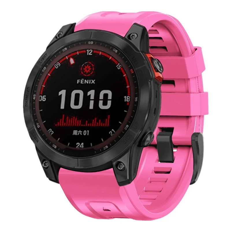 For Garmin Fenix 7X Wear-resistant Silicone Watch Band Replacement Adjustable Wrist Strap with Buckle - Pink