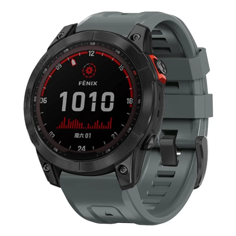 For Garmin Fenix 7X Wear-resistant Silicone Watch Band Replacement Adjustable Wrist Strap with Buckle - Charcoal