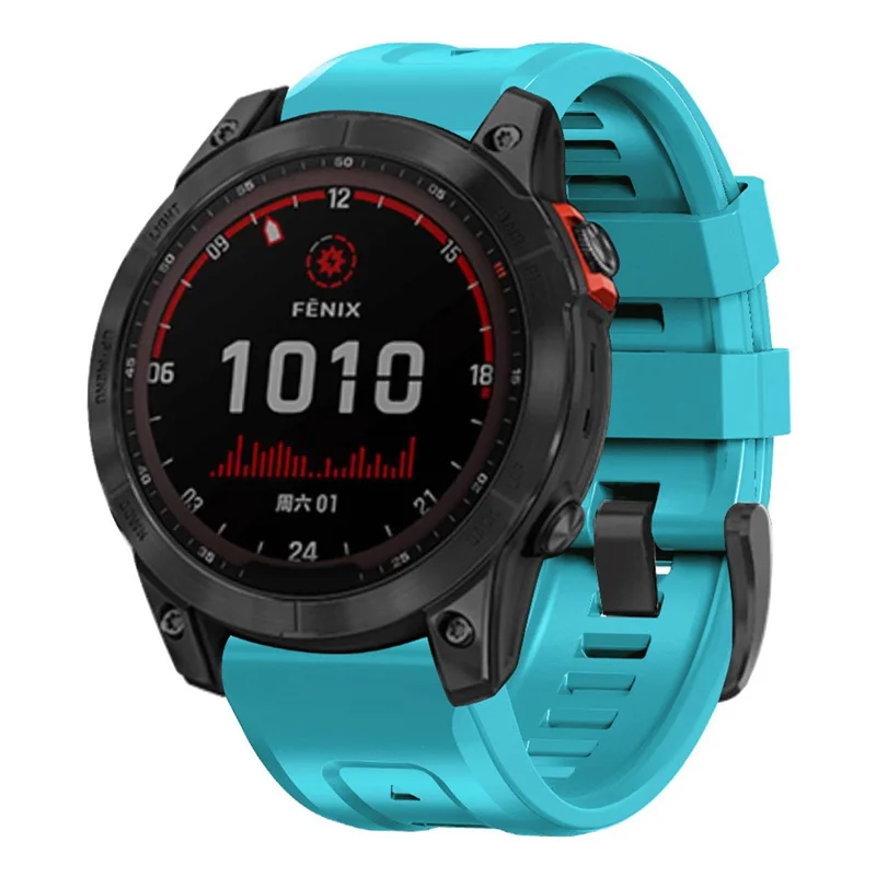 For Garmin Fenix 7X Wear-resistant Silicone Watch Band Replacement Adjustable Wrist Strap with Buckle - Sky Blue