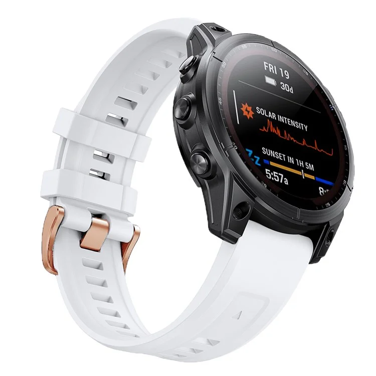 Pour Garmin Fenix 7S Quick Release Soft Silicone Watch Band Remplacement Bracelet avec Boucle en Or Rose - Blanc