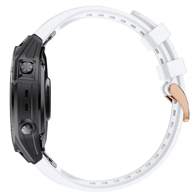 Pour Garmin Fenix 7S Quick Release Soft Silicone Watch Band Remplacement Bracelet avec Boucle en Or Rose - Blanc