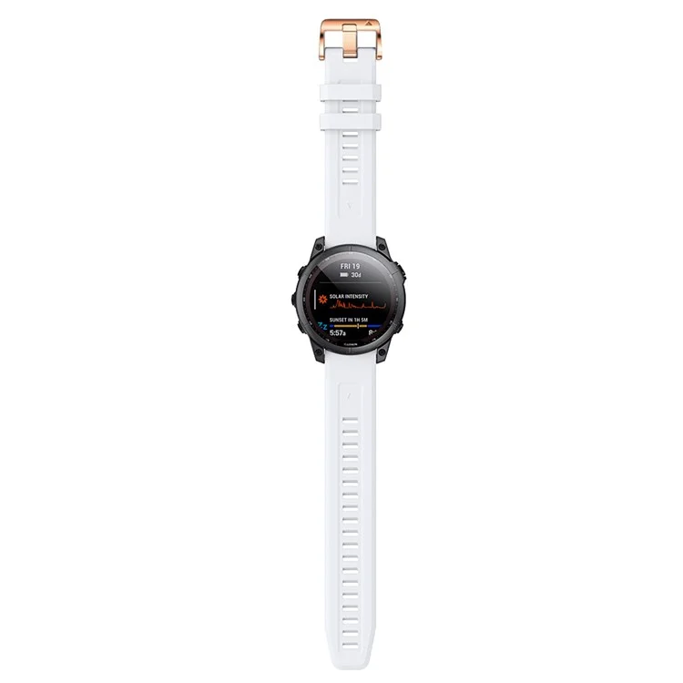 Pour Garmin Fenix 7S Quick Release Soft Silicone Watch Band Remplacement Bracelet avec Boucle en Or Rose - Blanc