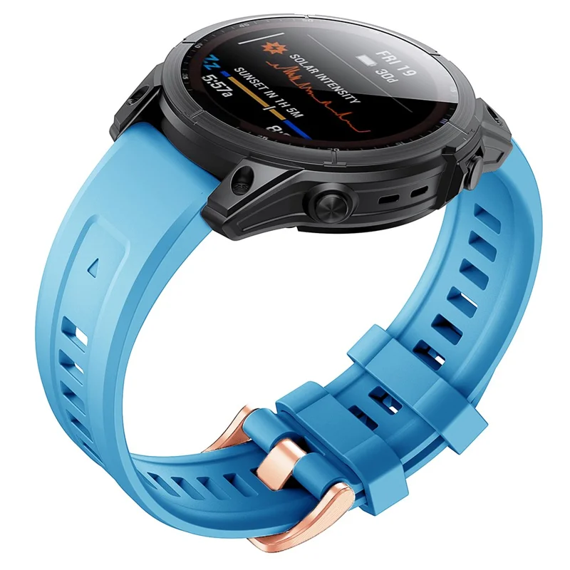 For Garmin Fenix 7S Quick Release Soft Silicone Watch Band Replacement Wrist Strap with Rose Gold Buckle - Sky Blue