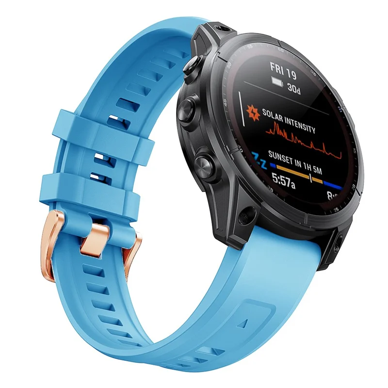 For Garmin Fenix 7S Quick Release Soft Silicone Watch Band Replacement Wrist Strap with Rose Gold Buckle - Sky Blue