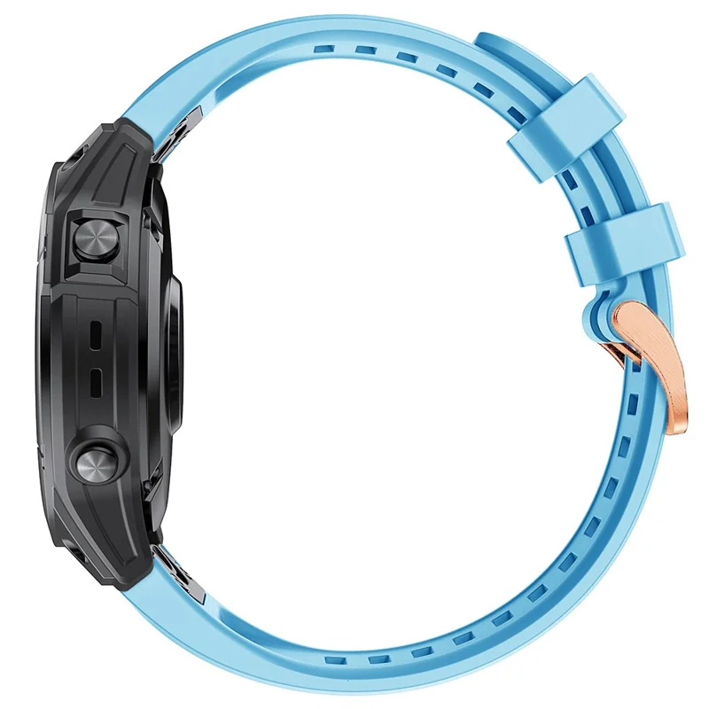 For Garmin Fenix 7S Quick Release Soft Silicone Watch Band Replacement Wrist Strap with Rose Gold Buckle - Sky Blue