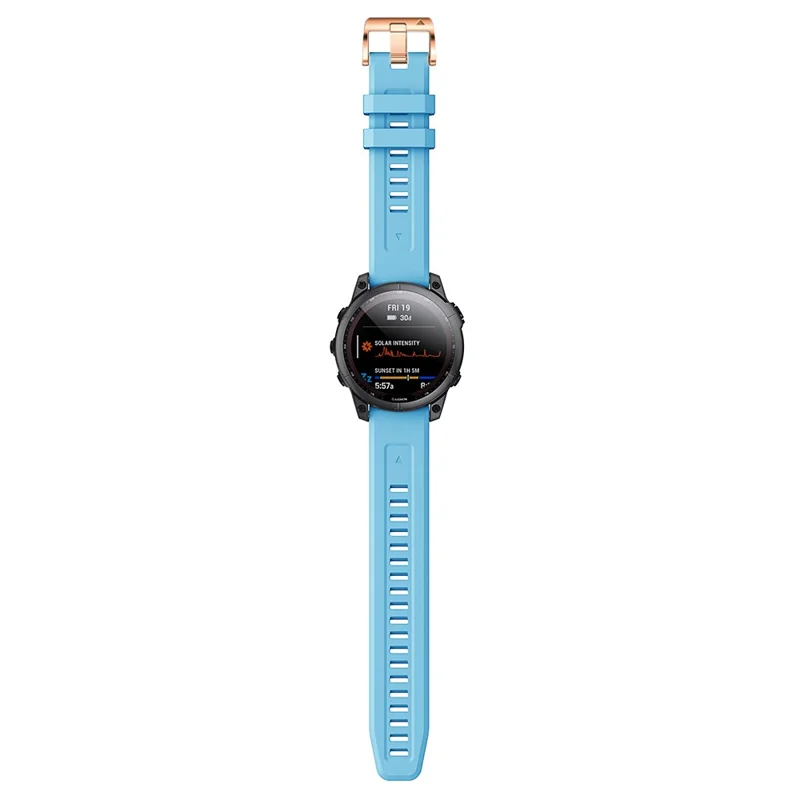 For Garmin Fenix 7S Quick Release Soft Silicone Watch Band Replacement Wrist Strap with Rose Gold Buckle - Sky Blue