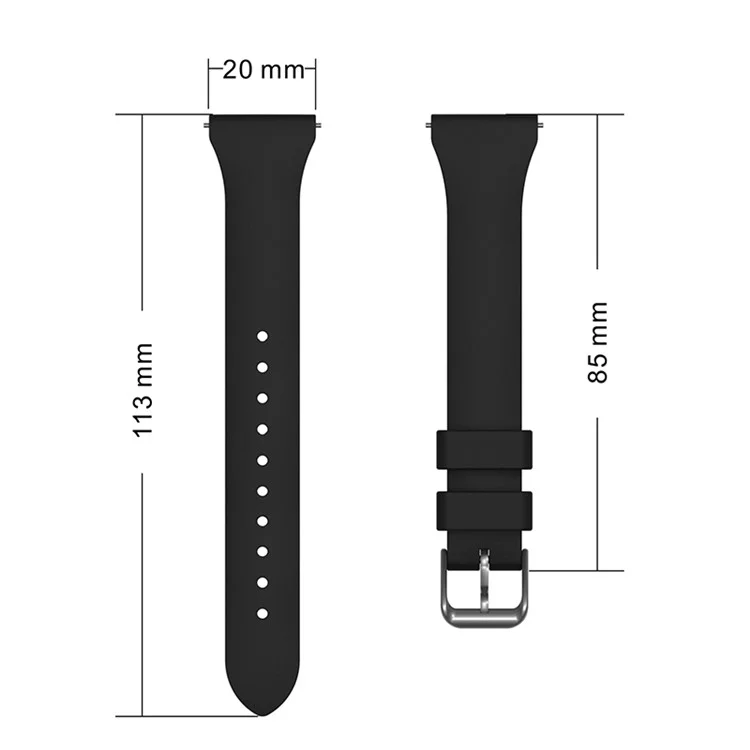 For Samsung Galaxy Watch3 41mm/Gear Sport/Huawei Watch 2 Silicone Watch Strap 20mm Quick Release Wrist Band with Buckle for Sports Watch - Black