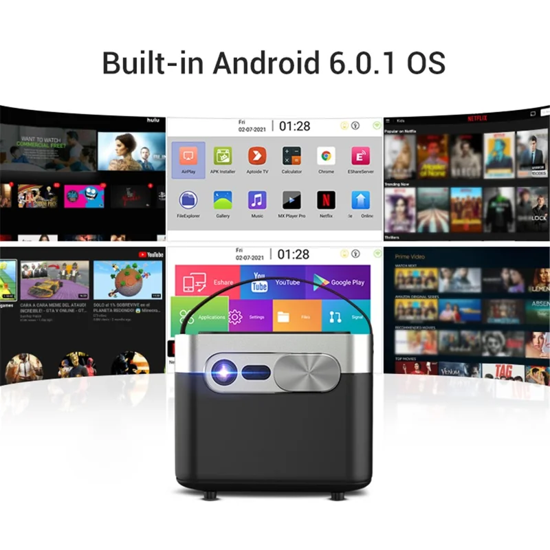 HOTACK D025 Android 6.1 Projector Portable 0.33'' DMD 1.2:1 Throw Ratio Home Smart Projector - Black/US Plug