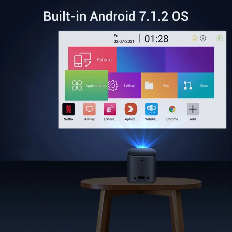 Hothack D048A Screen-Mirroring Full HD Portable Android 7.1.2 854*480 0.2 '' DMD 1.35: 1 Rapporto di Lancio Home Proiettore Intelligente - Spina Degli Stati Uniti