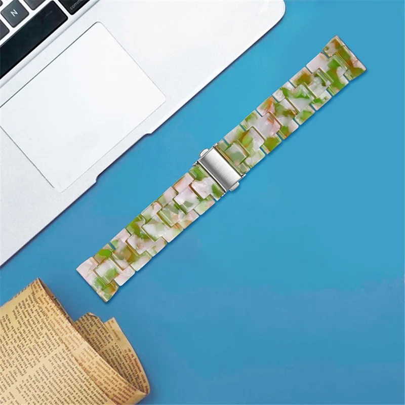 For Fossil Gen 5 Carlyle/Julianna/Garrett/Carlyle HR 22mm Smart Watch Band Resin Wrist Strap Replacement - Green/White