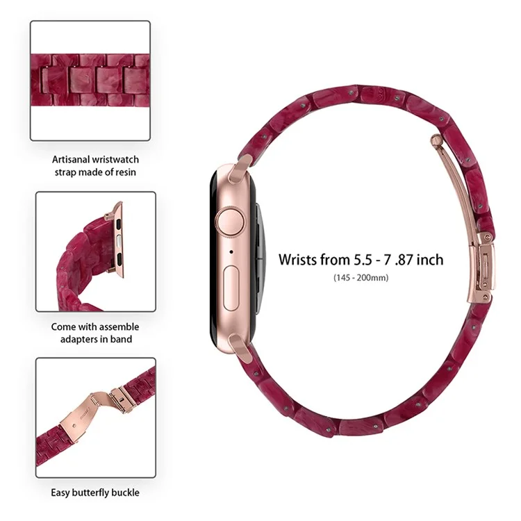 Para Apple Watch Series 10 42mm / 9 8 7 41mm / 6 5 4 SE SE (2022) SE (2023) 40mm / 3 2 1 38mm Stylish 3 Beads Resin Strap Replacement Smart Watch Band - Marble Red