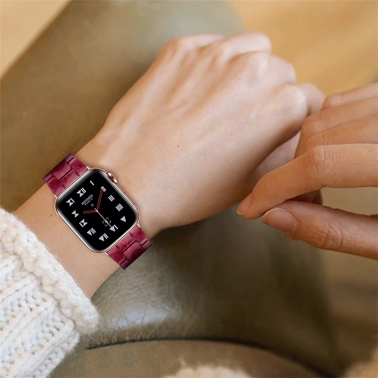 Para Apple Watch Series 10 42mm / 9 8 7 41mm / 6 5 4 SE SE (2022) SE (2023) 40mm / 3 2 1 38mm Stylish 3 Beads Resin Strap Replacement Smart Watch Band - Marble Red