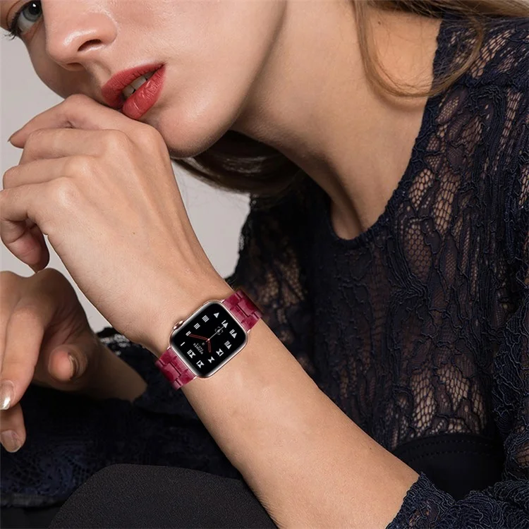 Para Apple Watch Series 10 42mm / 9 8 7 41mm / 6 5 4 SE SE (2022) SE (2023) 40mm / 3 2 1 38mm Stylish 3 Beads Resin Strap Replacement Smart Watch Band - Marble Red