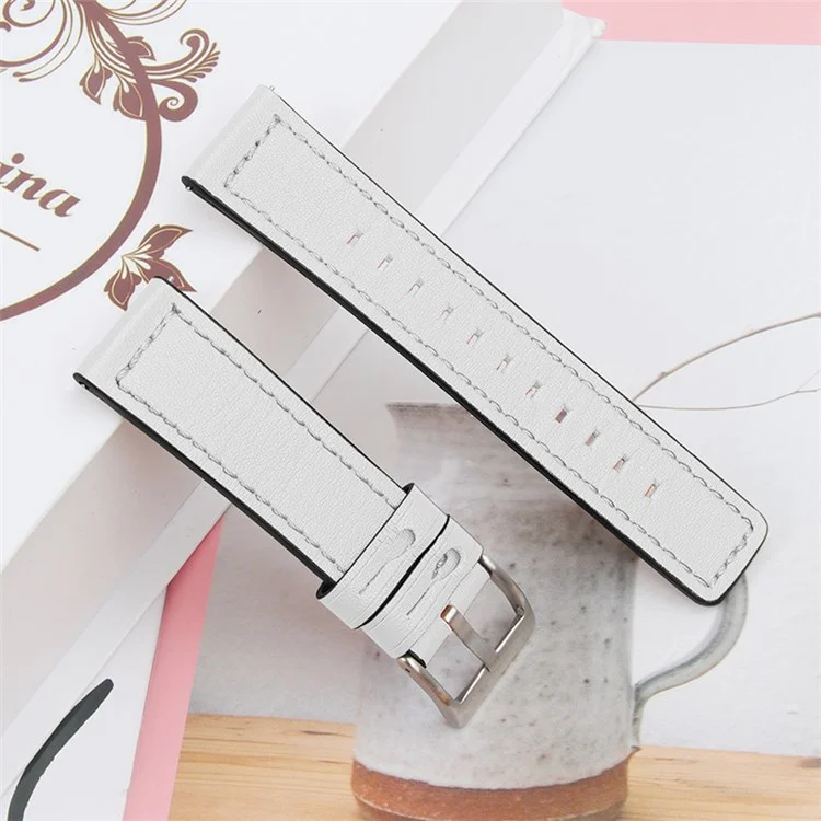 For Xiaomi Mi Watch Color/Haylou Solar LS05 Cowhide Leather Wear-resistant Soft Wrist Strap Replacement Watchband - White