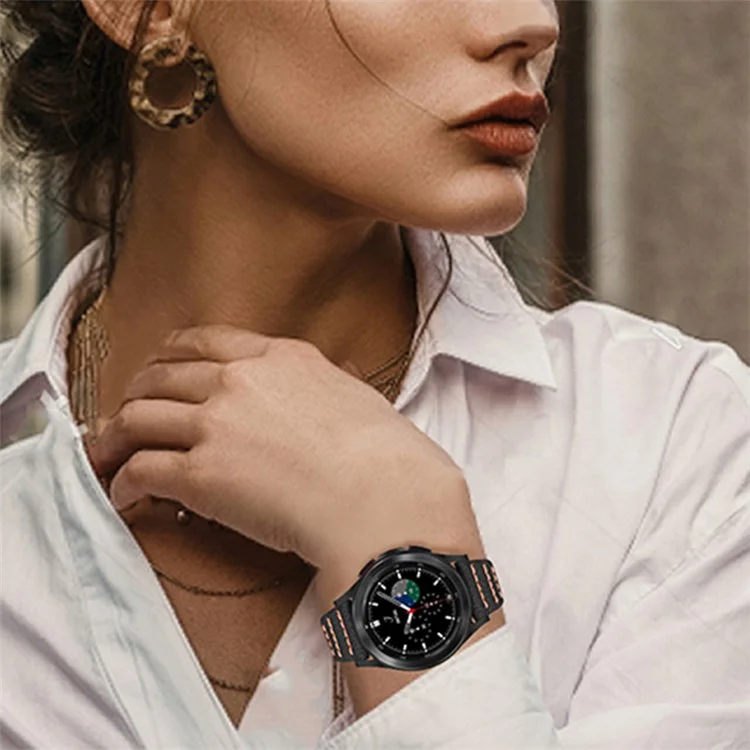 Pour Huami Amazfit Bip 1s / Gtr 42mm / Gts / Bip Lite Soft Durable Top Layer Geatin Engine Sobrave en Cuir Lignes de Couture D'onde de Bracelet en Cuir - le Noir