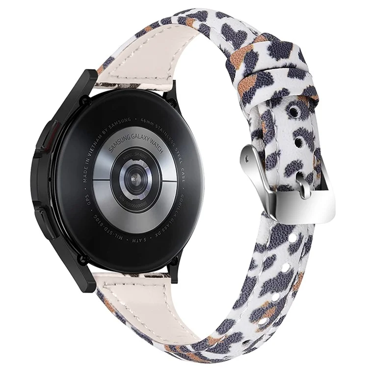 For Samsung Galaxy Watch 46mm/Watch3 45mm Genuine Cowhide Leather Leopard Texture Smart Watch Strap Wristband - White Brown/Leopard