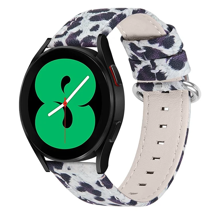 Para Samsung Galaxy Watch 46mm/Watch3 45mm Genuine Cowhide Leather Watch Band 22mm Leopard Texture Strap Replacement - Black/Leopard