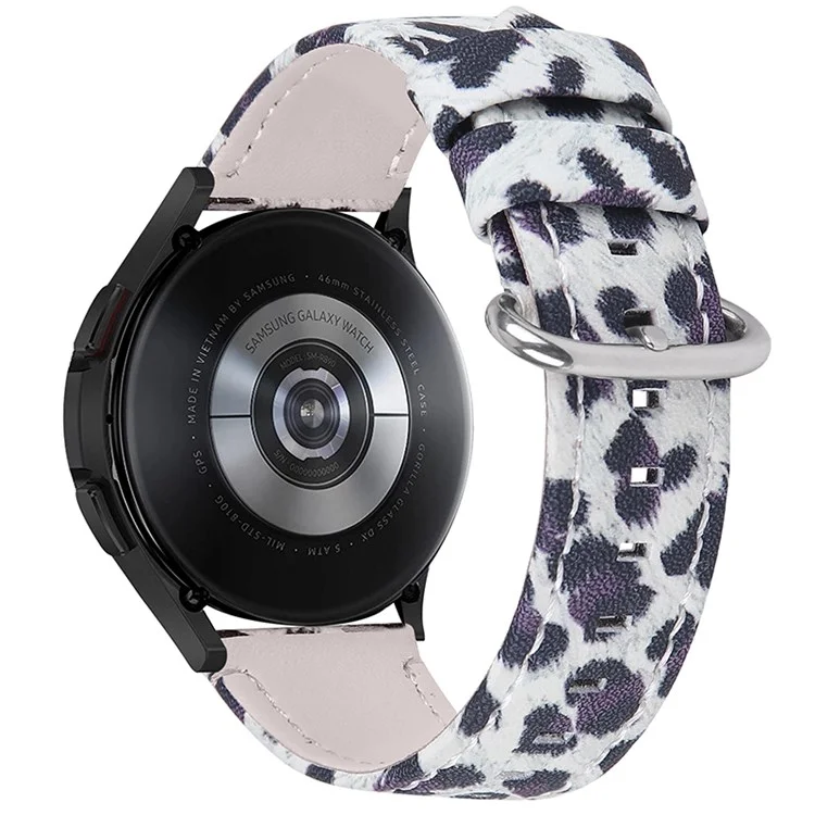 Para Samsung Galaxy Watch 46mm/Watch3 45mm Genuine Cowhide Leather Watch Band 22mm Leopard Texture Strap Replacement - Black/Leopard